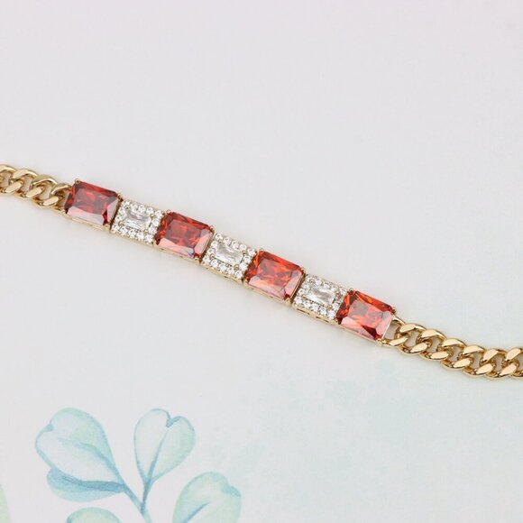 "Rose Gold Bracelet with Red & White Crystals, XPBL0892 - Picture 3 of 12